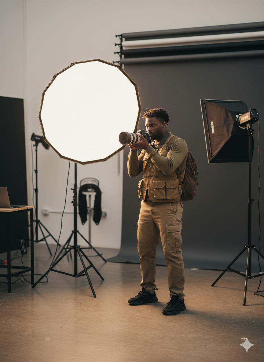 Professionel fotograf med kamera